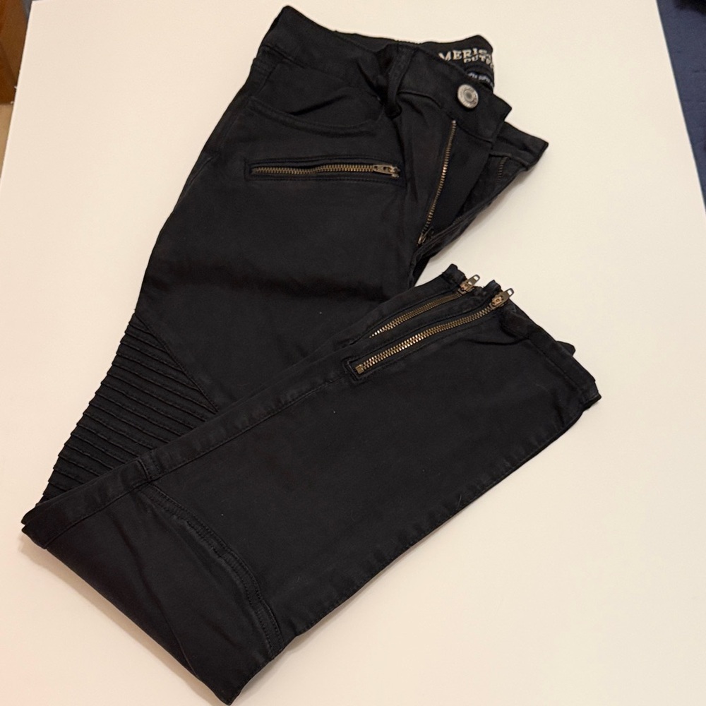 American Eagle Outfitters Black High-Rise Moto Jeggings